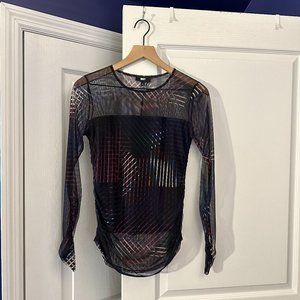 NWT - DKNY Sheer Long Sleeve Black Blouse - Size XS